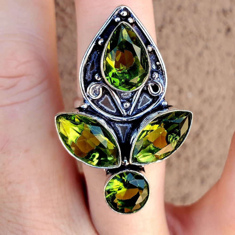 New Peridot 925 Silver Statement Ring.
